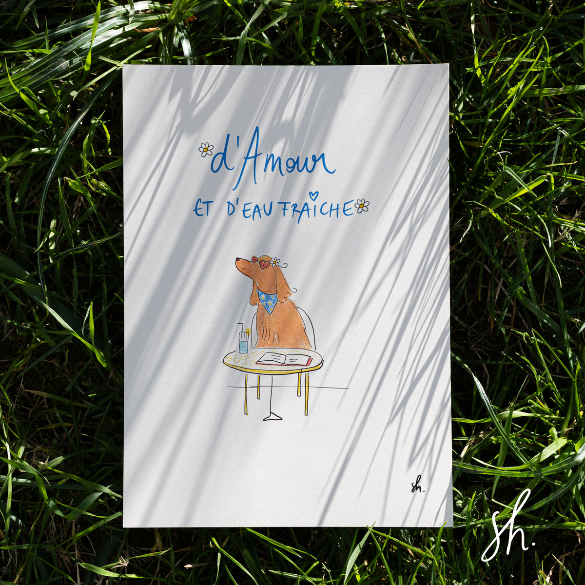 Carte postale "D'amour et d'eau fraiche" (version chien)