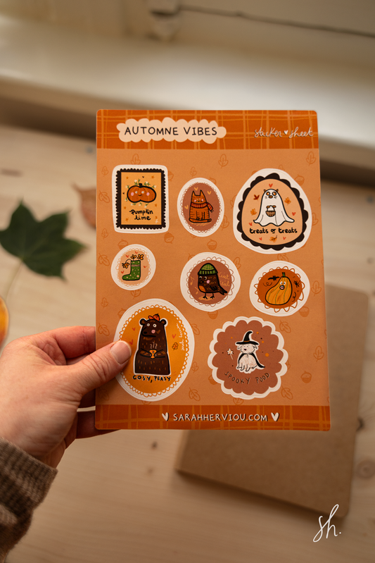 Planche de 8 stickers "automne vibes"