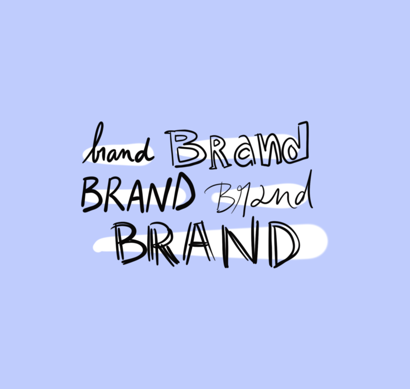 le mot "brand" écrit en plusieurs typograhie différente sur fond bleu 