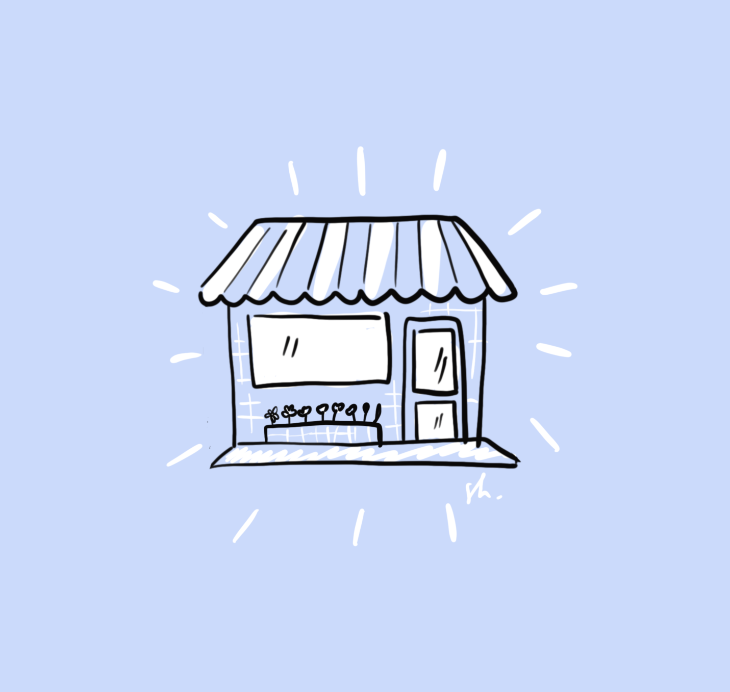 illustration d'une boutique sur fond bleu ciel 